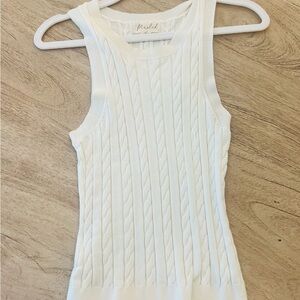 Marled White Cable Knit Tank Top